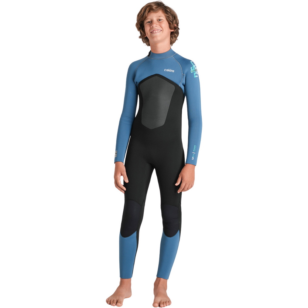 2026 C-Skins Junior Nuwave Legend 5/4/3mm Back Zip Wetsuit C-NLE54JBZ - Black / Steel Blue / Aqua